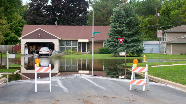 House with flooded yard