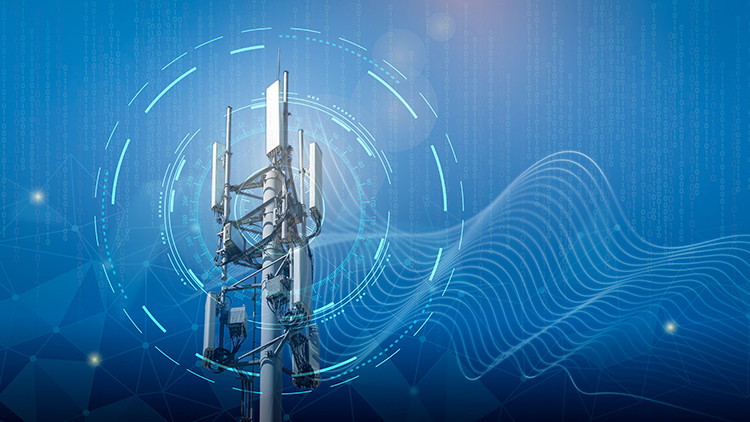 Communications tower against a blue sky