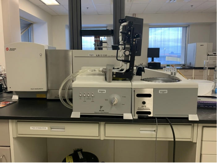 Close-up of Beckman Coulter LS 13320 machine on counter