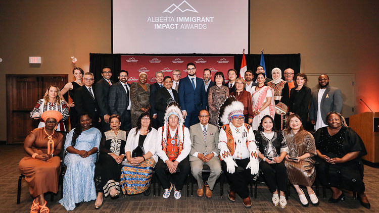 Group photo at 2025 Alberta Immigrant Impact Awards ceremony