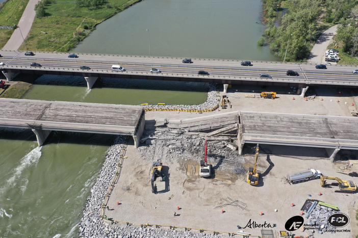 Demolition of eastbound bridge.