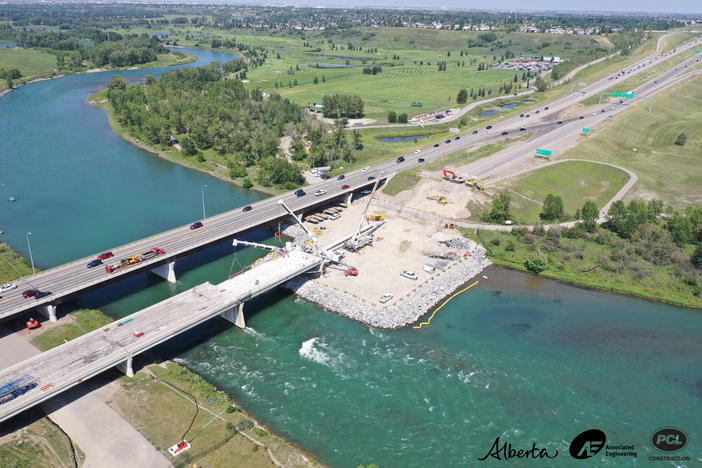 Demolition – looking northeast as crane vehicles remove girders and remaining pier structures.