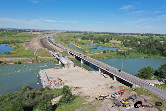 Demolition – looking west at completed east section of bridge demolition.