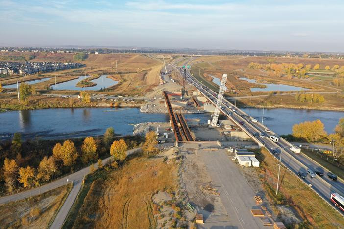 Looking west at the eastbound bridge construction.