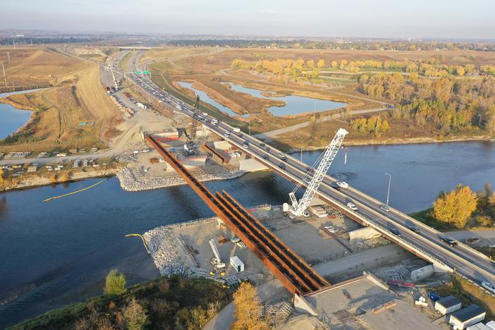 Looking west at the eastbound bridge construction.