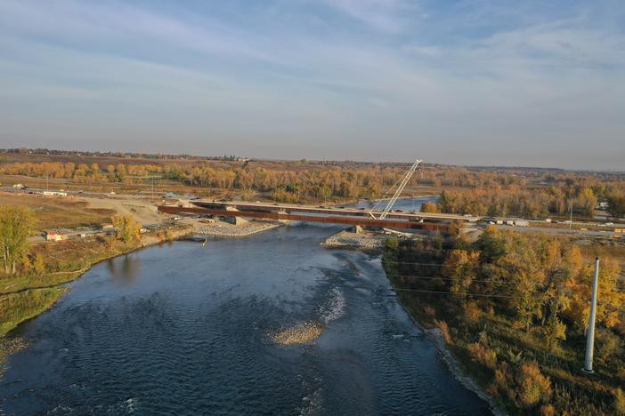 Looking north at the eastbound bridge construction.