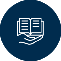 Icon of a hand holding a book.
