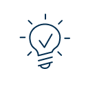 Icon of a lamp and a check mark representing the concept of an idea.