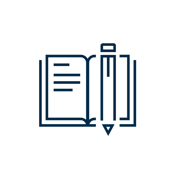 Icon of an open book and pencil