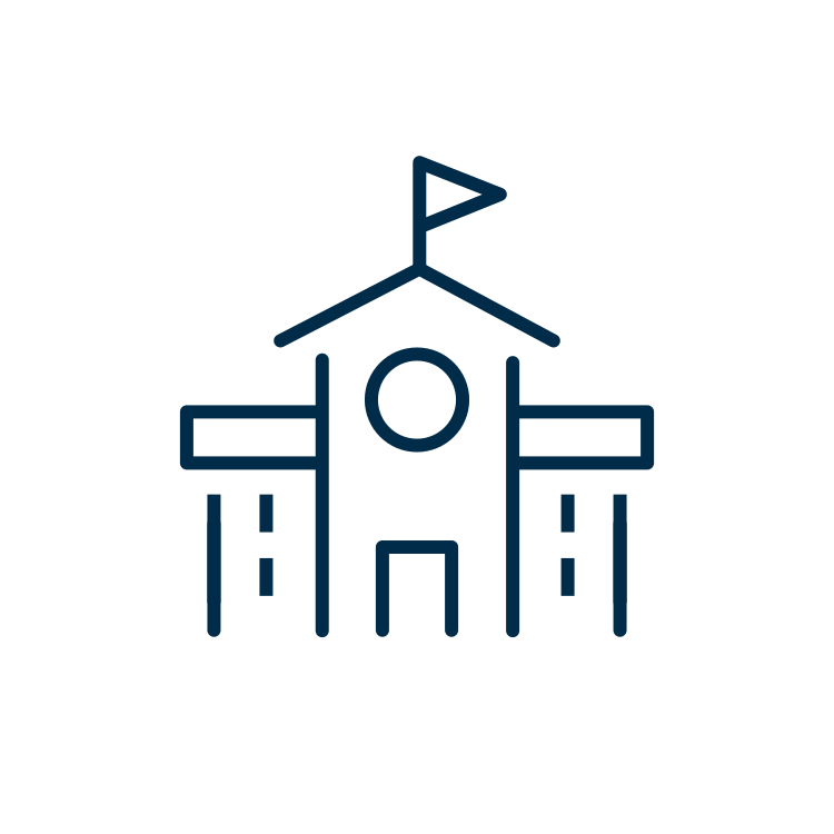 Icon of a large building with a flag and a clock tower