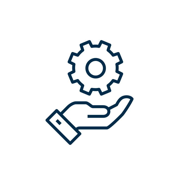 Icon of a hand holding up a gear