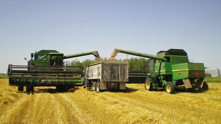 Two combines and a truck
