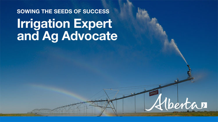 YouTube video thumbnail with text: Sowing the seeds of success: irrigation Expert and Ag Advocate