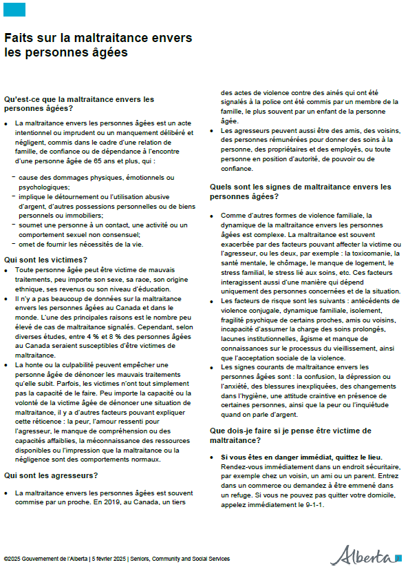 Fiche d’information sur la maltraitance des personnes âgées