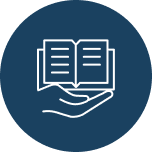 Icon of a hand holding a book.
