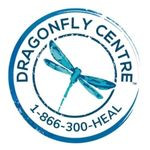Dragonfly Centre logo that has a blue circle around an image of a dragonfly