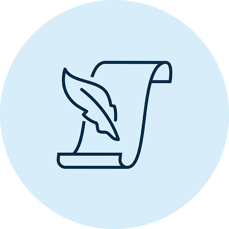 Icon of a scroll and quill
