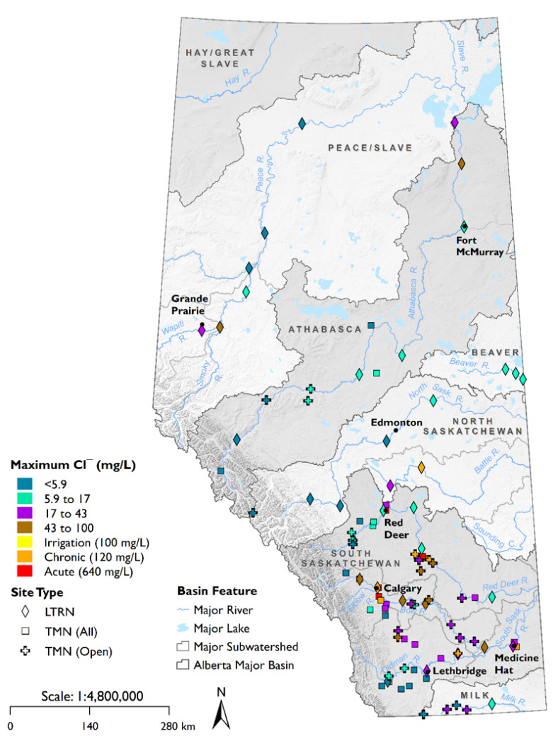 Photo of a map of Alberta of the maximum Cl- concentrations