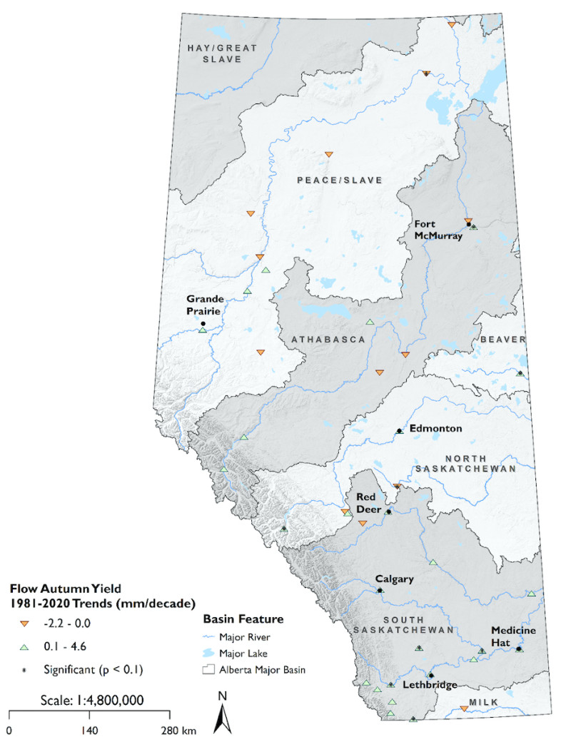 Figure 10. Trends in autumn (OND) water yield over 1981-2020