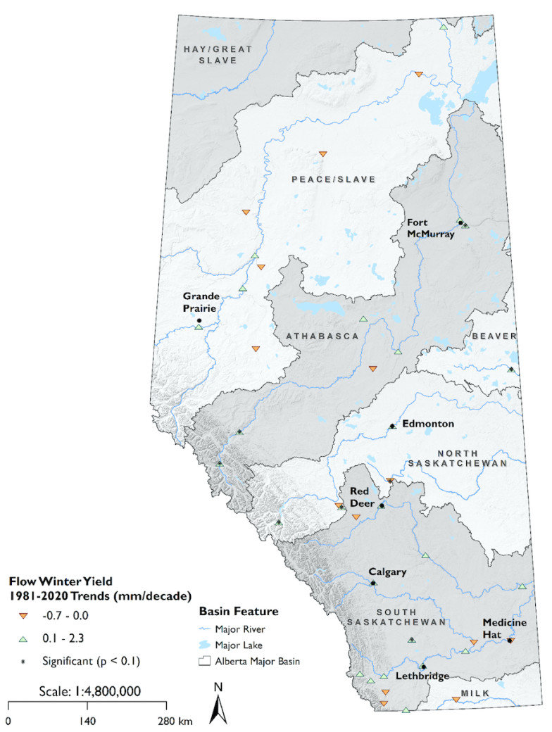 Figure 7. Trends in winter (JFM) water yield over 1981-2020