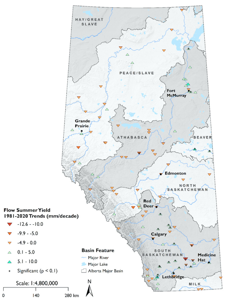 Figure 9. Trends in summer (JAS) water yield over 1981-2020