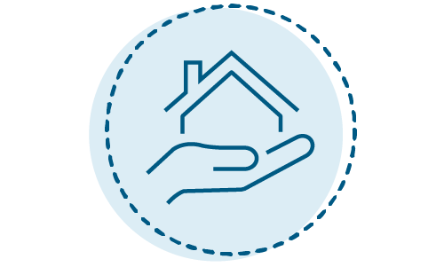 Icon of a house held in a hand