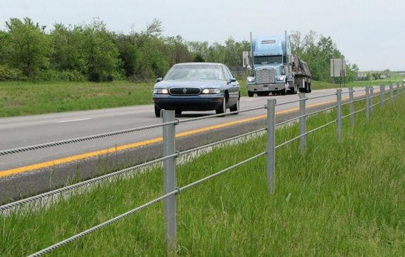 high-tension cable barrier by an Alberta highway