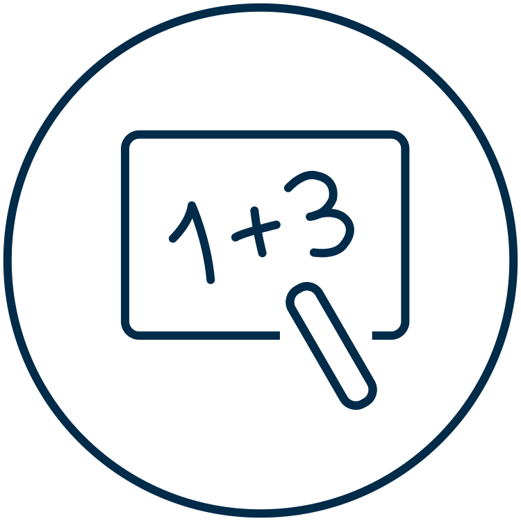Icon of a chalkboard with the equation 1 + 3 written on it