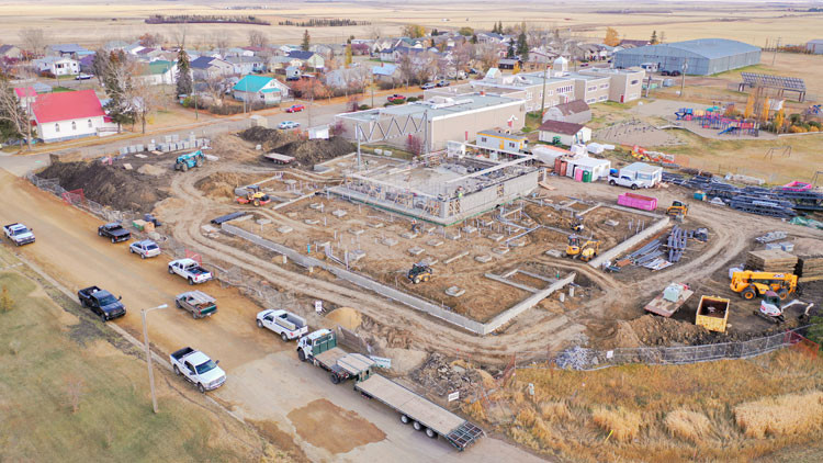 Aerial photo of a building construction site.