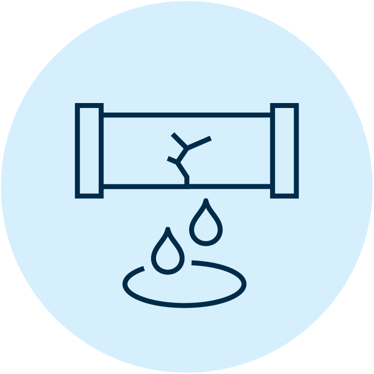 Icon of cracked and leaking water pipe
