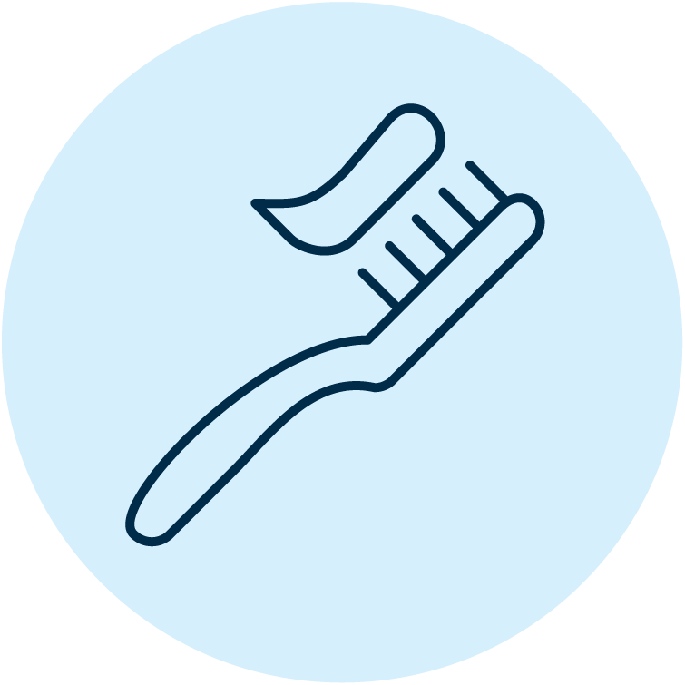 Icon depicting a toothbrush with toothpaste on the bristles.