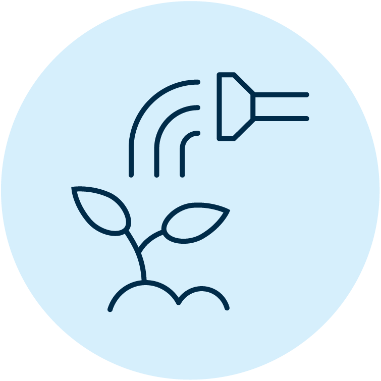 Icon of a seedling receiving water from the spout of a watering can.