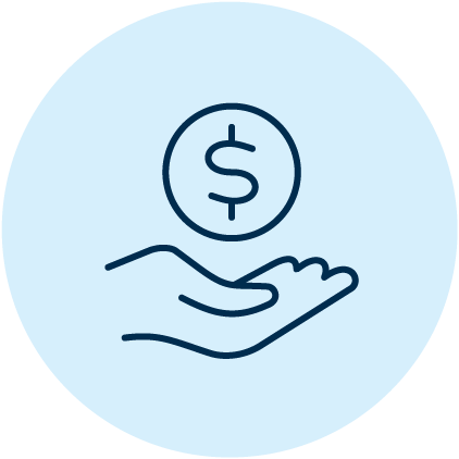 A coin with a money symbol hovering over an open hand