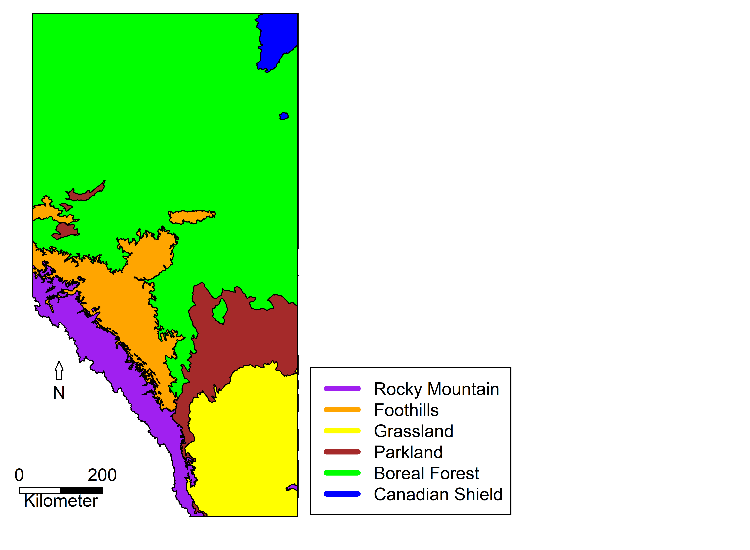 Map: Natural regions of Alberta.