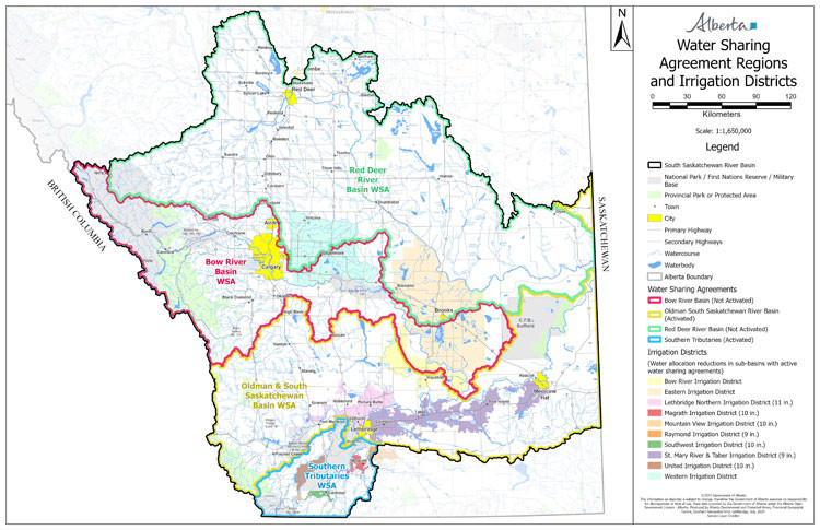 Map: Water Sharing Agreement Regions and Irrigation Districts