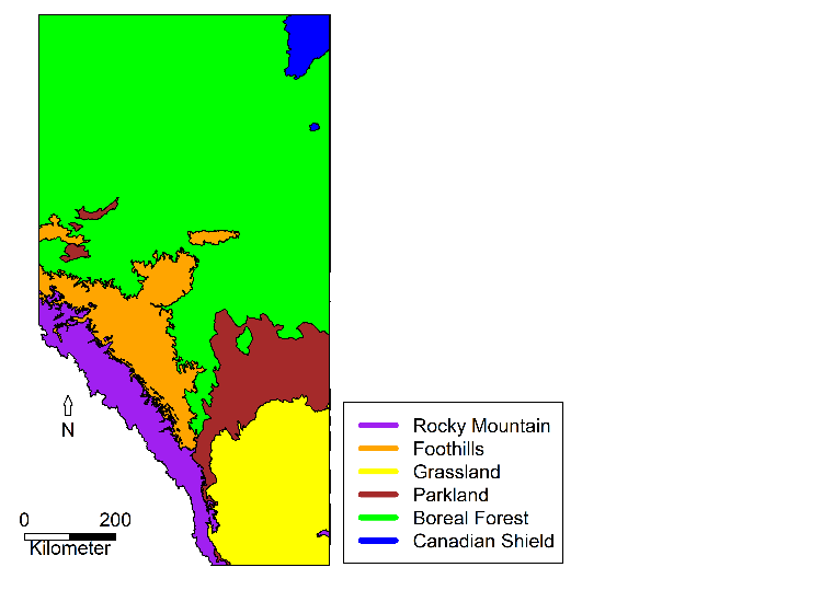 Map: Natural regions of Alberta.