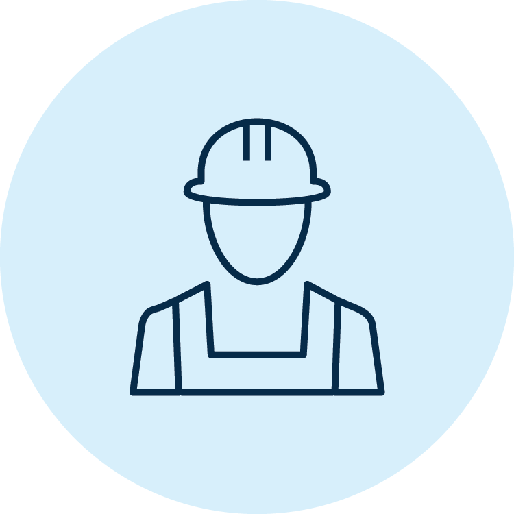 Icon outline of a construction worker in a hard hat and overalls