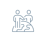 Icon of two people standing over a globe giving each other a handshake.