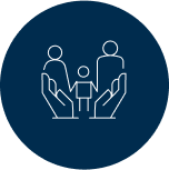 Icon of a family within a two open hands.