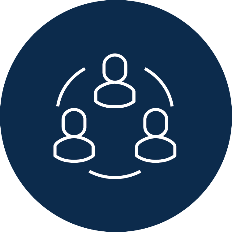 Blue icon of a group of people in a circle
