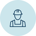 Icon of a construction worker wearing a hard hat.