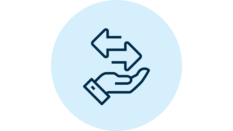 Icon of a hand holding two arrows going in opposite directions