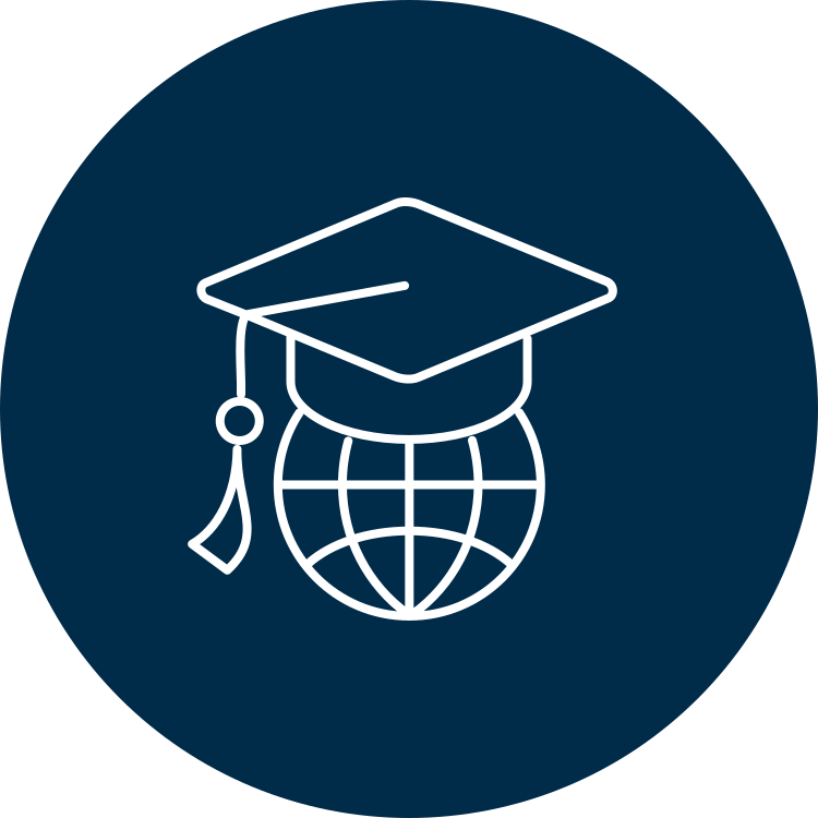 Icon of a graduation cap on top of a globe