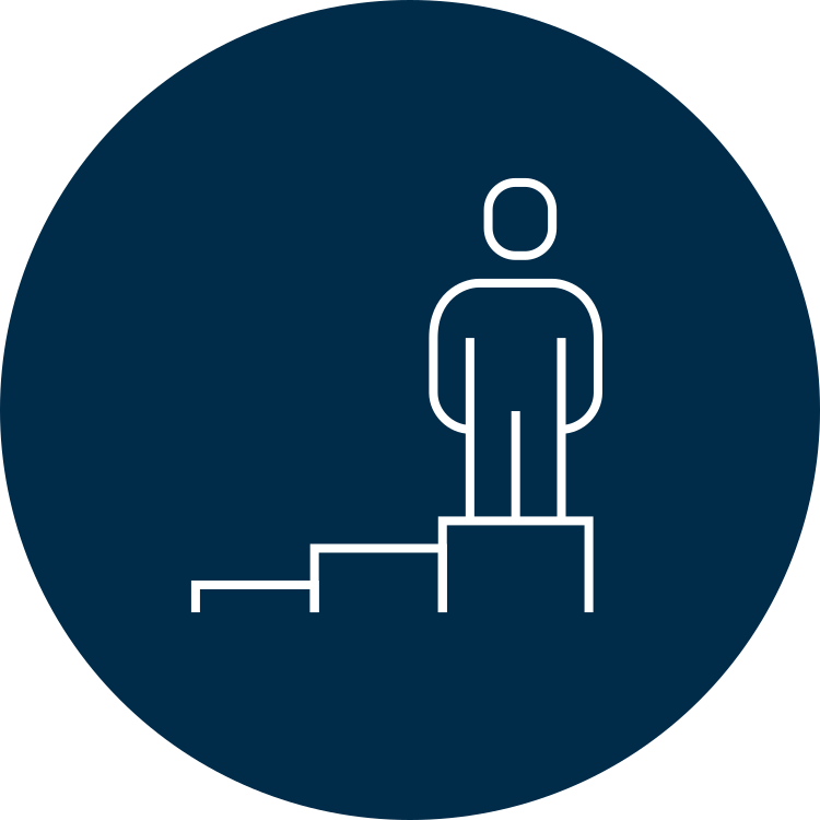 Icon of a person standing atop a growing bar graph