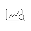 Icon of a computer screen with graphics and a magnifying glass.