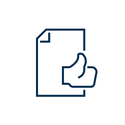 Icon of a document and sign of thumbs up.