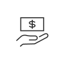 Icon of a hand holding a dollar bill.
