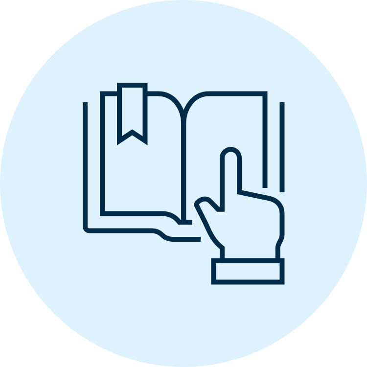Icon image of hand pointing on a book