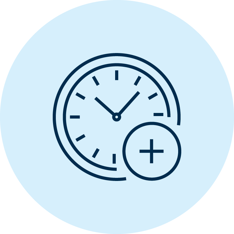 A clock with a small circle containing a plus sign