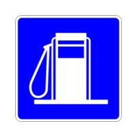 blue gas station ahead road sign - square shape